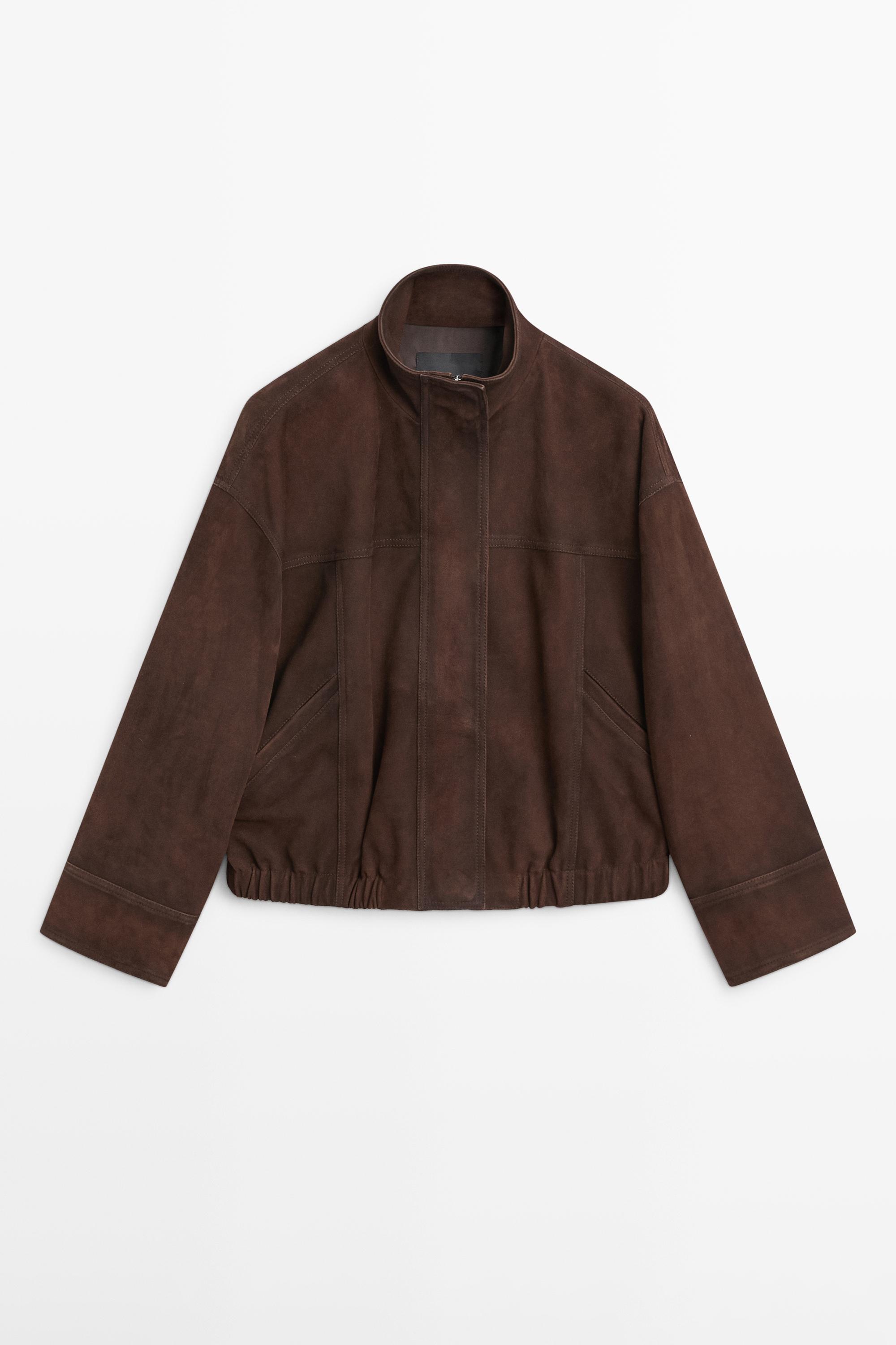 Blouson bomber en cuir effet daim